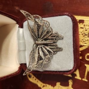 Silver 90% pure Filigree Butterfly Brooch